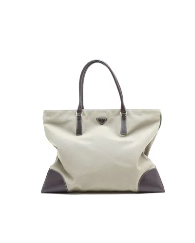 Prada Canvas Tote Bag In White