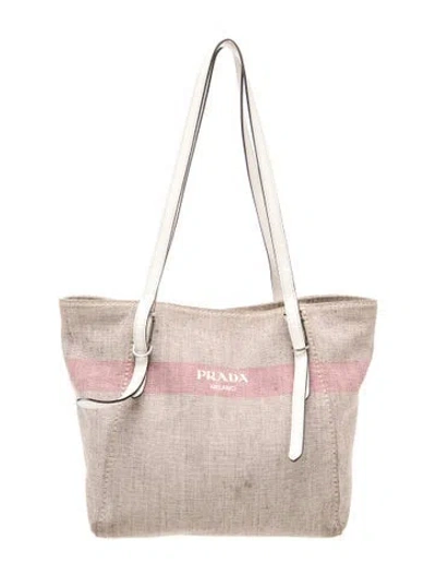 Pre-owned Prada Canvas Tote In Neutral