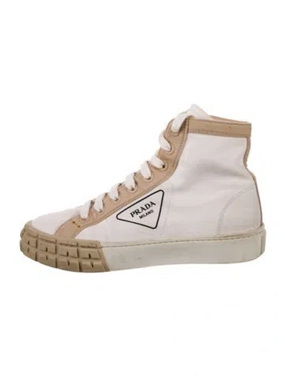 Pre-owned Prada Canvas Wedge Sneakers In White