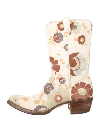 Pre-owned Prada Canvas Western Boots In White