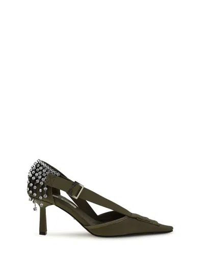 Prada Canvas With Crystal Embellishment Pump In Green