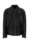 Prada Womens Black Collared Flap-pocket Leather Jacket In Black