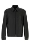 Prada Black Regular Textured Jacket In Silver