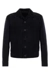 Prada Collared Suede Jacket With Side Pockets In Bleu