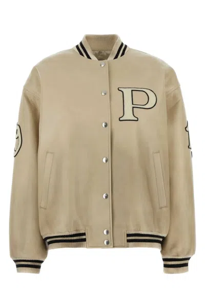 Prada Ivory Leather Bomber Jacket In Neutral