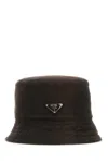Prada Cotton Bucket Hat Stitched Brim In Brown