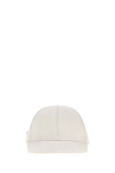 Prada Cappelli Chalk Denim Baseball Cap In White