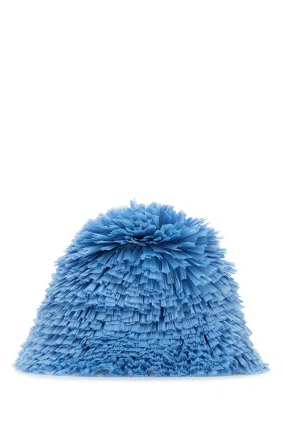 Prada Cappelli Embellished Raffia Bucket Hat In Blue