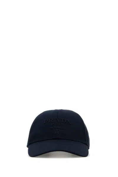 Prada Cappelli Logo-embroidered Drill Cotton Baseball Cap In Blue