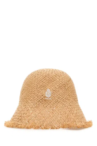 Prada Cappelli Raffia Baseball Cap In Beige
