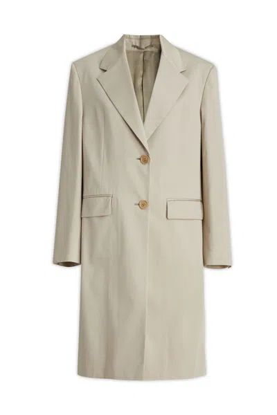 Prada Longline Notch Lapel Flap Pockets Coat In White