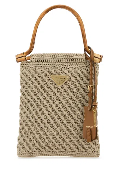 Prada Cappuccino Crochet Handbag In Brown