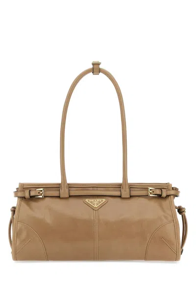 Prada Cappuccino Leather Shoulder Bag In Brown