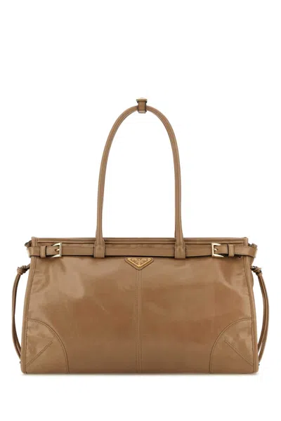 Prada Cappuccino Leather Shoulder Handbag 39cm X 24cm X 13cm In Beige O Tan
