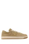 Prada Mens Neutral Downtown Logo-plaque Suede Low-top Trainers Eur 42 / 8 Uk In Ecru