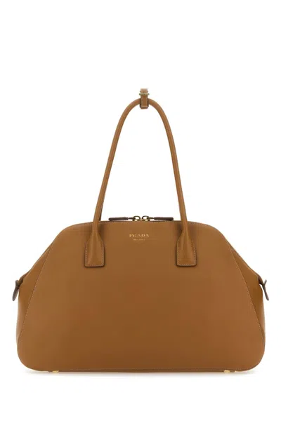 Prada Caramel Leather Medium Shopping Bag In Brown