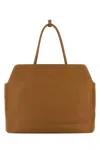 Prada Leather Shopping Bag With Structured Shape And Top Handles In Brown