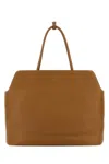 Prada Leather Shopping Bag With Structured Shape And Top Handles In Brown