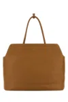 Prada Leather Shopping Bag With Structured Shape And Top Handles In Brown