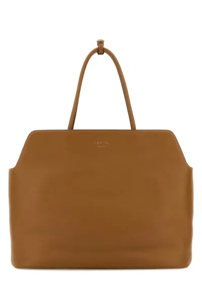 PRADA CARAMEL LEATHER SHOPPING BAG