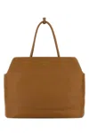 Prada Leather Shopping Bag With Structured Shape And Top Handles In Brown