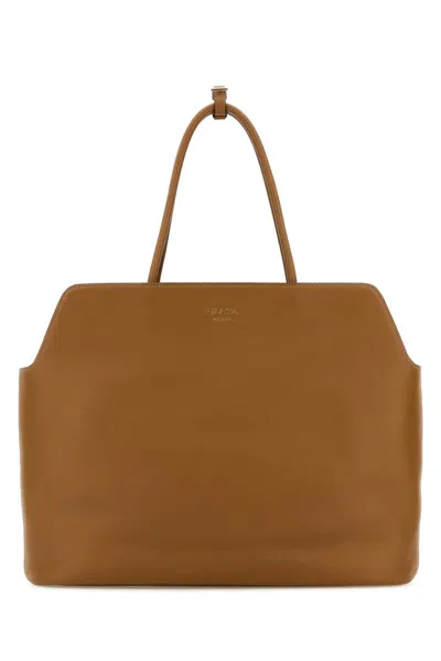 Prada Caramel Leather Shopping Handbag 41 Cm In Purple