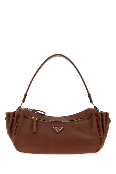 Prada Caramel Leather Small Shoulder Bag In Brown