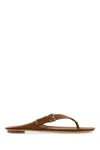 Prada Calfskin Buckle Flat Thong Sandals In Cuoio