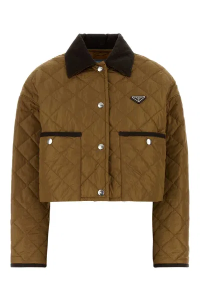 Prada Caramel Re-nylon Jacket In Green