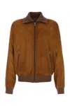 Prada Suede Jacket With Ribbed Cuffs And Hem In Orange