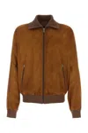 Prada Suede Jacket With Ribbed Cuffs And Hem In Brown