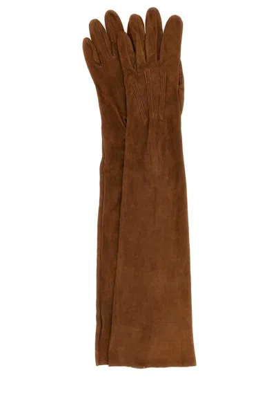 Prada Caramel Suede Long Gloves