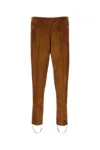 Prada Suede Pant With Elastic Waistband And Stirrup Design In Brown
