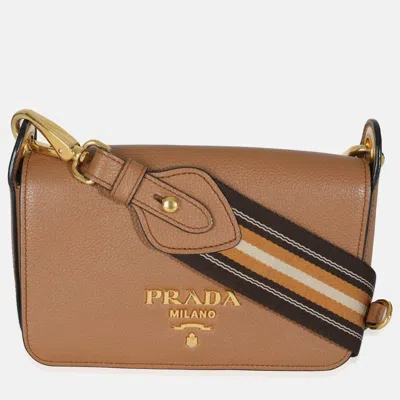 Pre-owned Prada Caramel Vitello Daino Camera Crossbody In Brown