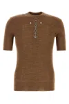 Prada Short Sleeve Wool Knit With Anchor Detail In Brown