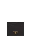 Prada Textured Black Wallet With Triangular Logo Emblem In Black