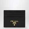 Prada Textured Black Cardholder With Subtle Logo In Black