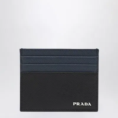 Prada Card Holder In Saffiano Blue/black