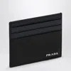 Prada Card Holder In Saffiano Blue/black Men