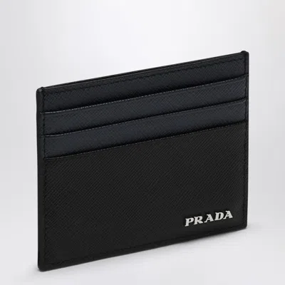 Prada Card Holder In Saffiano Blue/black Men