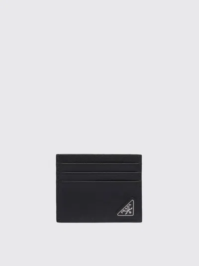 Prada Card Holder In Saffiano Leather With Triangle Logo In Black