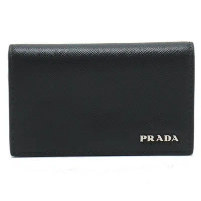 Prada Card Holder Leather Wallet () In Black