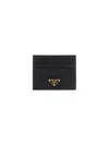 Prada Black Logo-plaque Saffiano Leather Card Holder In Nero