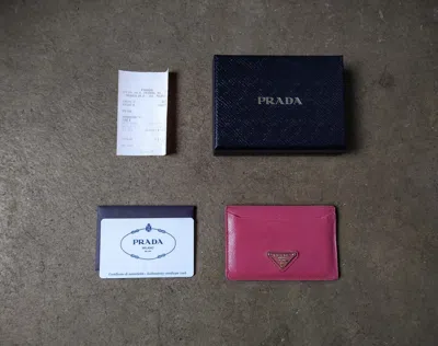 Pre-owned Prada Cardholder Wallet Pink Saffiano Leather Italy