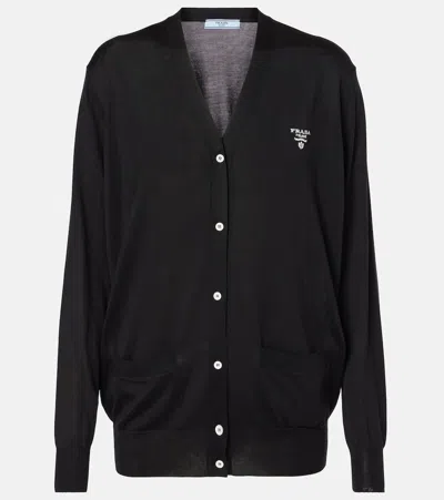 Prada Black Cardigan In Recycled Silk