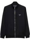 Prada Mens Black Superfine Triangle-logo Wool Knitted Cardigan In Black