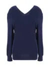 Prada Ribbed V-neck Cardigan Long Sleeves In Bleu