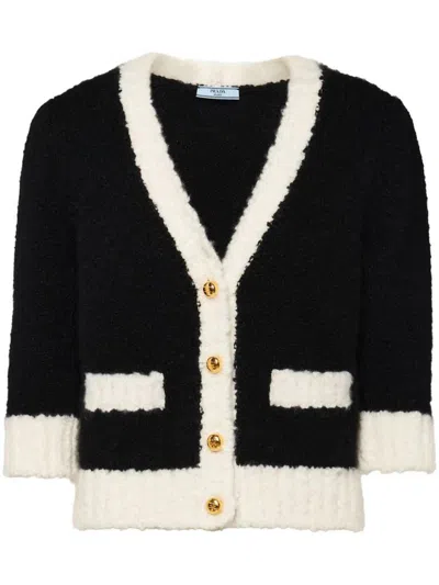 Prada Three-quarter Sleeves Buttoned Cardigan In 黑色