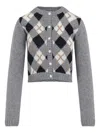 Prada Argyle Pattern Long Sleeve Knitwear Cardigan In Gray