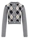 Prada Argyle Pattern Long Sleeve Knitwear Cardigan In Gray
